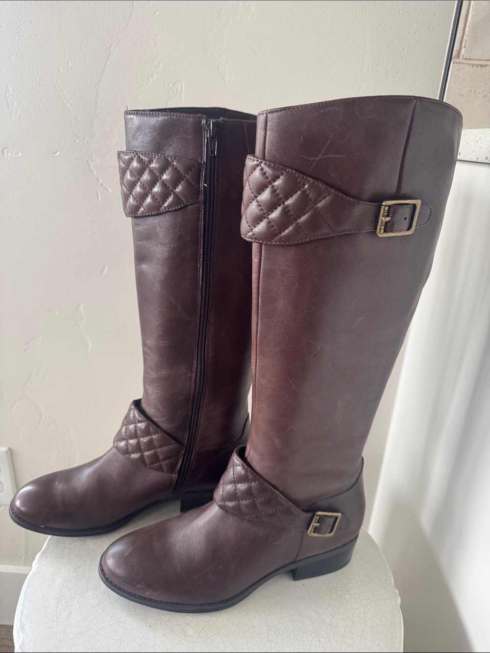 LAUREN Ralph Lauren MAVEAH Brown Leather Quilted Strap Riding Boots Size 7.5B